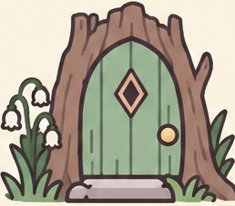 A green door in a tree stump